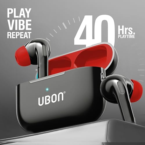 Image of UBON Air Tiger J26 Bluetooth TWS Earbuds with 40H Playtime, 500H Standby, ANR Noise Reduction, Low Latency, Fast Charging, v5.3 Bluetooth, Touch Controls & Mic Wireless Earphones (Black)