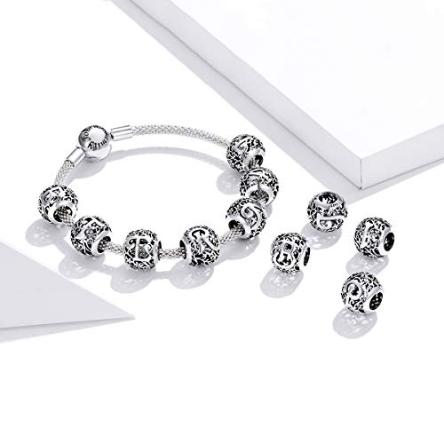 Qings Alphabet Perles Fit Femmes Bracelet - Beads d'argent Oxydées, Lettre L