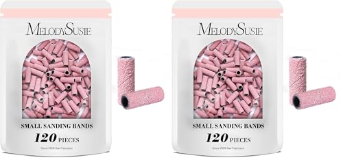 MelodySusie 120 Pcs Nail Drill Bits Small Sanding Bands for 3.1mm Mandrel Bit, 180 Fine Grit Nail File for Acrylic Nails Gel Manicures and Pedicure, Pink (Only Sanding Bands) (Pack of 2)
