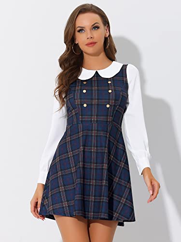 Image of Allegra K Women's Peter Pan Collar Contrast Color Button Decor A-Line Preppy Plaid Mini Dress