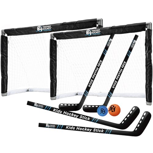 Premier Sports - Kids Hockey Set – (4) Sticks, (2) Mini Goals, (1) Foam & (1) Standard Balls – Complete Beginner Set for Ages 3-9