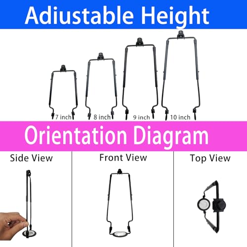 Image of Lamp Shade Harp Holder for Spider Lampshade,7 /8 /9 /10 Inch Height Adjustable,3 /8 inch Standard Saddle,E14 /E26 /E27 Light Base UNO Fitter Adapter Converter,Lamp Kit and Parts,Lamp Harp (Black)
