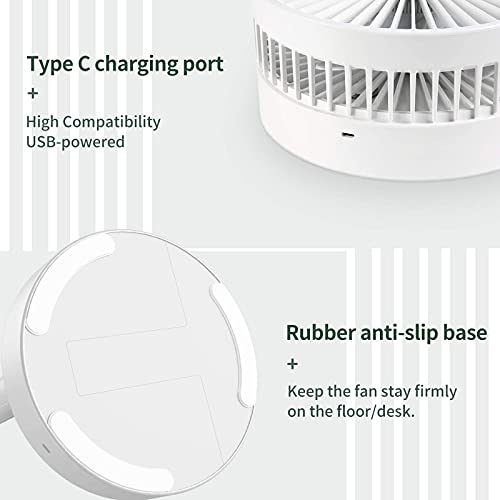 Ventilateur de bureau portable, pliable, sur pied, hauteur réglable de 36,1 cm à 99,1 cm, 4 vitesses et réglages de l'heure, batterie rechargeable 7200 mAh, charge USB oscillante télescopique (blanc) – Image 6