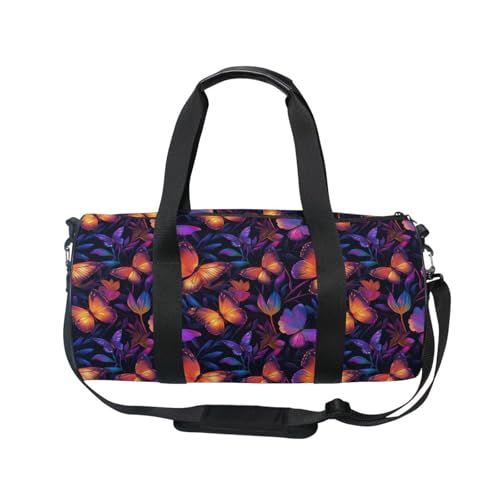 Red Butterfly Sports Duffel Bag Full Print Barrel Gym Bag with Side Zipper Pocket and Inner Compartment, Durable Lightweight Fabric for Sports, Training, Travel and Outdoor Use2