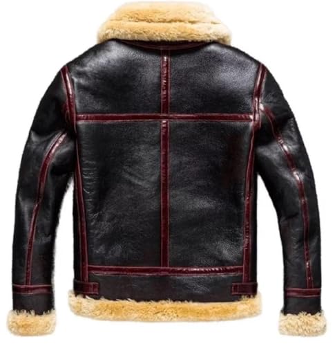 Men’s B3 RAF Black Mens Bomber Flying Aviator Real Shearling Red Stripe Leather Jacket3