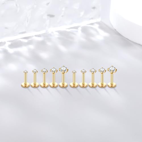 Image of Oveta Threadless 16G Lip Rings for Women Flat Back Tragus Cartilage Earrings Piercing Jewelry Gold 1 /4 inch Short Bar Stainless Steel