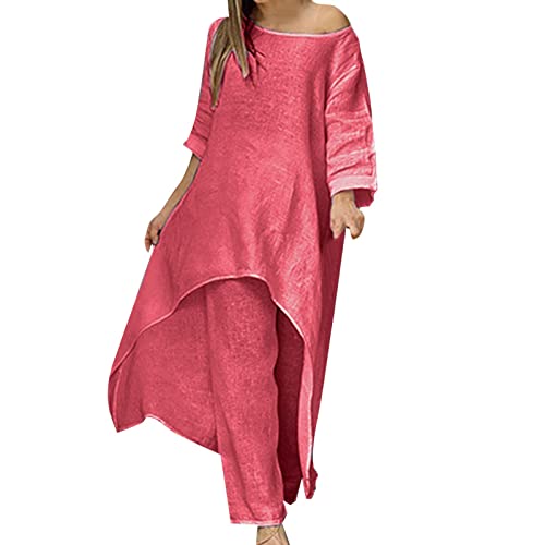 Conjunto de dos piezas para ir cómoda y a la moda, diseño casual rosa caliente XXL