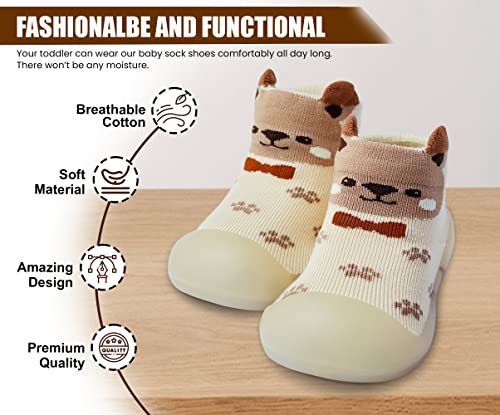 Dookeh Baby Shoes Boys Girls First Walking Shoes Non Slip Soft Sole Sneakers Toddler Infant Babygirl Sock Shoes (A2-Brown, us_Footwear_Size_System, Toddler, Age_Range, Medium, 9_Months, 12_Months) by Dookeh - Used condition - Image 6