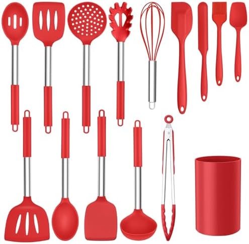 Onader 15 Pcs Silicone Cooking Utensils Set, Red Kitchen Utensils...