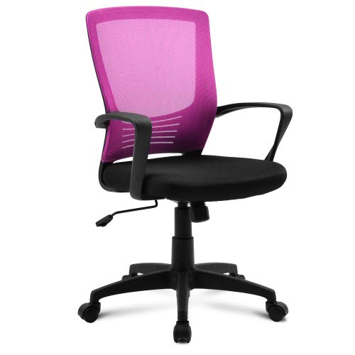 Chaise de Bureau Ergonomique, Chaise Fauteuil de Bureau Adulte Simple, Chaise Roulante de Bureau Moderne Travail Rouge Noir Rose Vert, Chaise de Bureau Pivotante, Charge Maximale 120KG (Rose) Cover