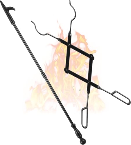 Heavy Duty 26' Fireplace Log Tongs Firewood Grabber and 33' Fire Poker Set for fire pit Campfire Fireplace Tools Set Solo Wood Stove Accessories Log Grabber Rust Resistant Camping Indoor Outdoor