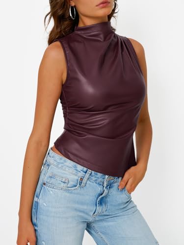 Trendy Queen Going Out Tops Leather Top Fall Outfits 2025 Asymmetrical Mock Neck p Sexy Corset Club Outfit3