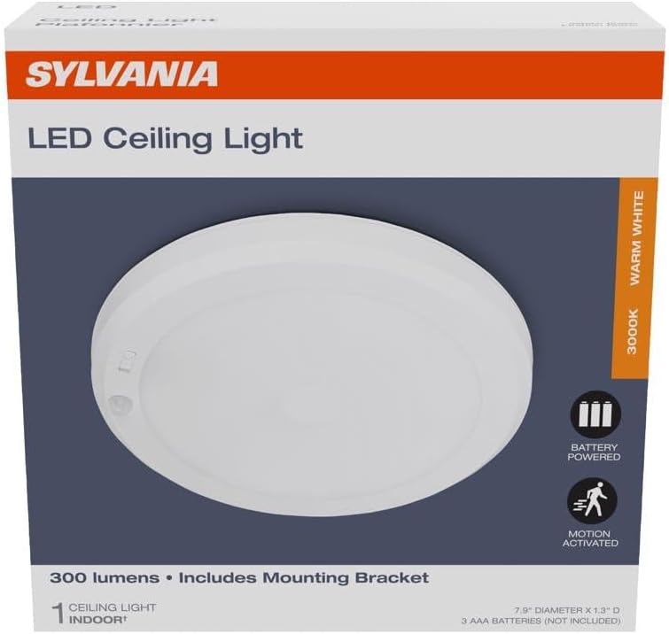 Sylvania 3022402 Motion-Sensing Battery Powered LED White Ceiling Light