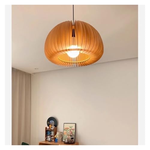 Lustre japonais bois rétro 50cm, lustre artistique en forme de citrouille en bois