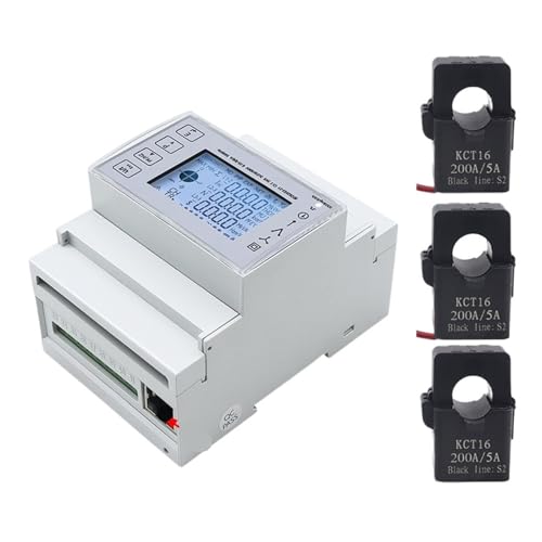 SHIHUANI Energy Meter 3 Phase DIN Rail Bidirectional Energy Consumption Meter Backlit Ethernet TCP with Current Transformer 100/150/200A TAC4371CT(Meter 100ACT)
