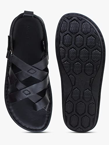 Image of MARDI GRAS Leather Sandals for Men | Casual Sandals with PU Sole & Foam Insole | Adjustable Straps, Breathable Leather Lining