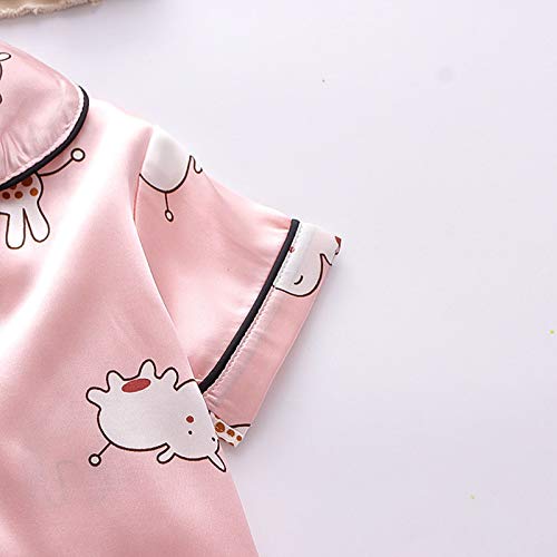 Toddler Girls Satin Summer 𝐏ajamas Set Short Sleeve Button-Down 𝐏js Kids Silk Sl𝐞epwear Cartoon Cute 𝐍ightwear4