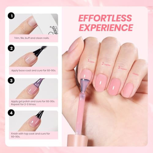 Image of Beetles Nude Pink Gel Nail Polish - 15ml Nude Color Jelly Pink Gel Polish Sheer Translucent Effect Nail Concealer Soak Off UV LED Nail Lamp French Nail Art Gifts for Women Girls