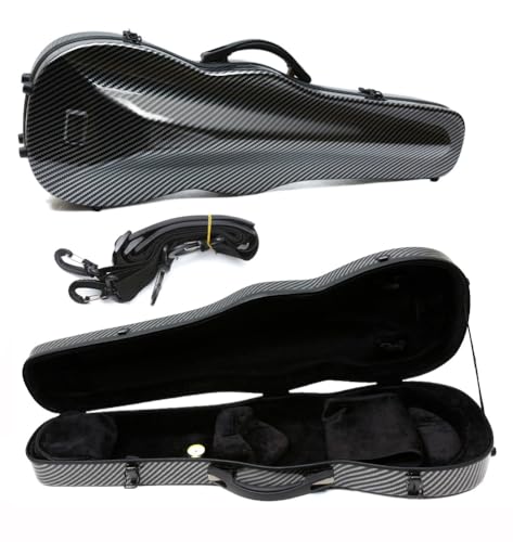 Vetimobato Carbon Fiber Violin Case 4/4 Full Size Strong light Hard Violin Case with Back Strap & 2 Bow holder Violin Box ca. 2kg (Black)