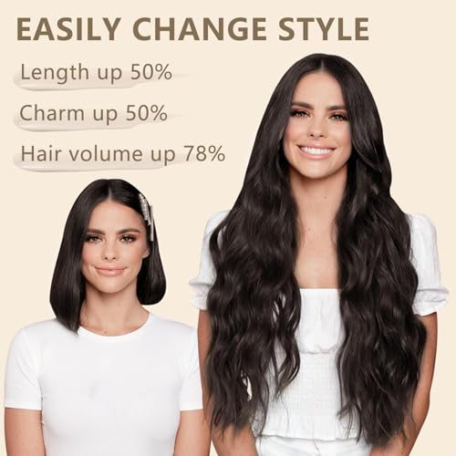Alxnan Clip In Long Wavy Synthetic Hair Extension 4Pcs 24 Inch Dark Brown Thick Hairpieces Fiber Double Weft Hair For Women thumb #4