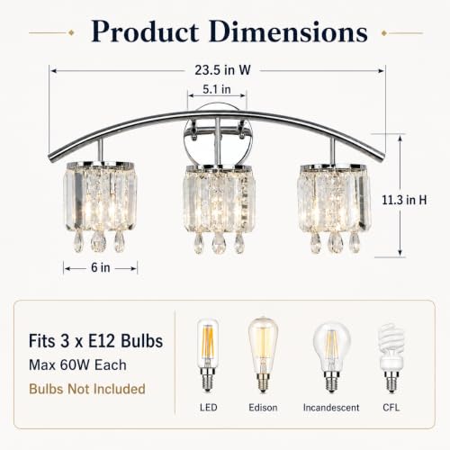 Image of USHOWER 3-Light Wind Chime Crystal Bathroom Light Fixtures