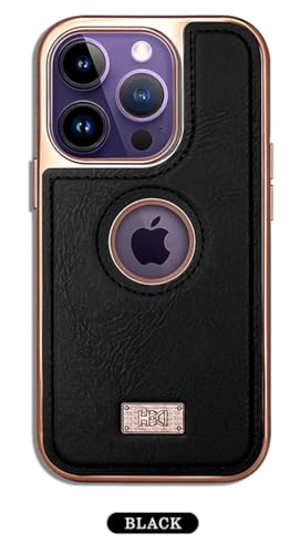 Image of BOUNCEBACK Faux Leather Electroplated Logo Cut Back Case /Cover for iPhone 16 Pro Max - Black