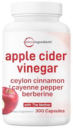 Micro Ingredients Apple Cider Vinegar Capsules | 4 800mg Per Serving 300 Counts | 4-in-1 ACV Complex with The Mother | Ceylon Cinnamon Cayenne Pepper & More | Immune Digestion & Appetite Support