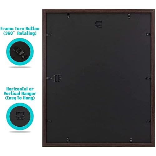 Image of Frametory, 16x20 Picture Frame with Mat for 11x14 Photo - High Definition Glass Wide Molding - Preinstalled Wall Mounting Hardware (Brown, 3 Pack)
