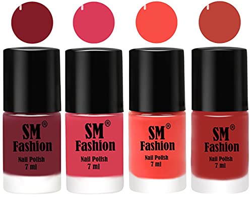 Image of Nail Polish Combo Set (Pack of 4) Quick Dry Gel Finish Nail Paint | Lip,Rose,Coral,Dark Nude | 7 ml Each