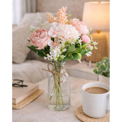Image of SATYAM KRAFT 6 Pcs Artificial Multiflora Flower Roses Fake Sticks Bunch Decorative Items for Home Decor, Bouquets, Bedroom, Living Room, Wedding, Festive Decor (Without Vase)