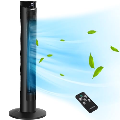 Aigostar - Ventilador de Torre con Mando, Pantalla LED, Ventilador Silencioso 40dB, 4 Modos, 3 Velocidades, Temporizador de 12 Horas, Oscilación de 65°, Ventilador de pie 45W, 93cm, Negro, Harbor