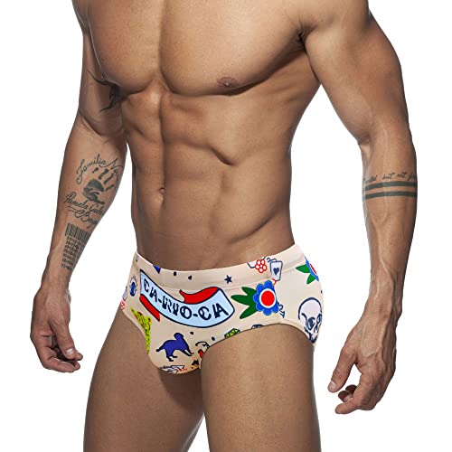 Men's Skin Color Swimming Briefs Swimwear Short Fashion Printed Swim siult2