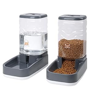 Automatic Cat Feeder, Gravity Food and Water Dispenser Bowl Set for Small Medium Dogs Animals, Pet Feeder Dispenser Storage Food, 3.8L Large Capacity, Gray