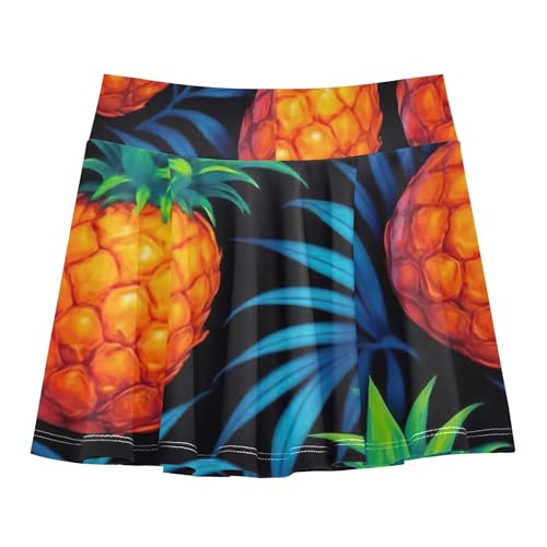 Joisal Tropical Pineapples Blue Leaves Tennis Skirts Toddler Gymnastics Athletic Shorts Girls Skorts School Skirt 4t2