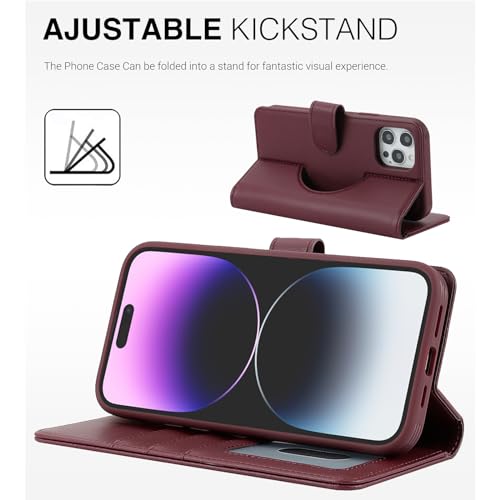 Étui à rabat iPhone 14 Pro cuir rouge vin un accessoire unique - 4