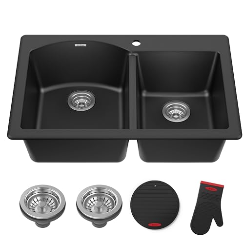 KRAUS Forteza 33-inch Drop In/Undermount 60/40 Double Bowl Granit...