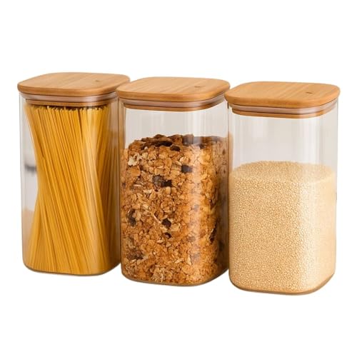 Kit 3 Pote Hermético Quadrado com Tampa Bambu Mimo 1,1 L