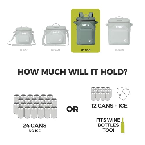 Image of CORE Magnetic Leak Proof Soft Cooler with Waterproof Zipper | Insulated Bag Portable Ice Chest Box | Best Soft Cooler for Food & Beverages for Tailgating, Car Camping, Travel, and Family Beach Picnics