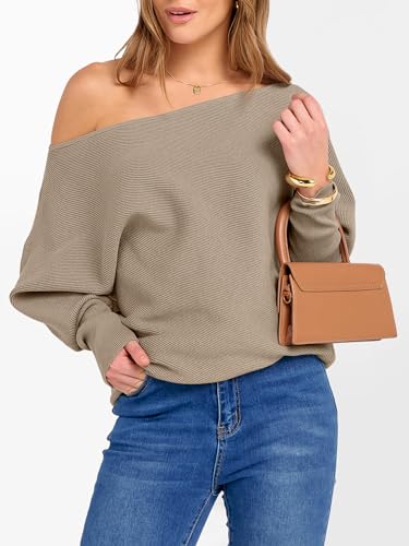Image of ANRABESS Womens Off Shoulder Sweaters 2026 Fall Long Batwing Sleeve Loose Fit Knit Tops Casual Pullovers Jumpers