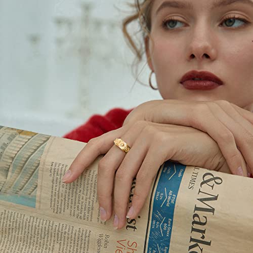 14K Gold Plated Anti Anxiety Ring for Women Men Sun Star Moon Stainless Steel Fidget Ring Gold Spinner Ring Band with Black Box Packed3