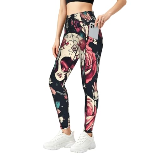 Pantalones de yoga florales y calaveras para entrenar en el gimnasio y paseos informales urbanos
