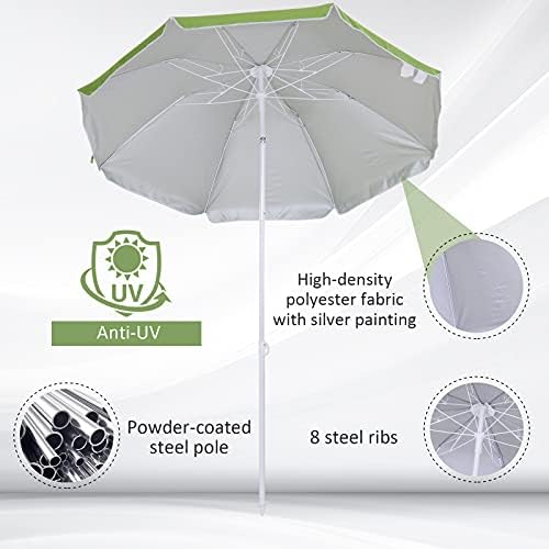 Outsunny arc1.7m x 2.05m Outdoor Beach Umbrella Parosol Sun Shelter Tilt with Carrying Bag - Green