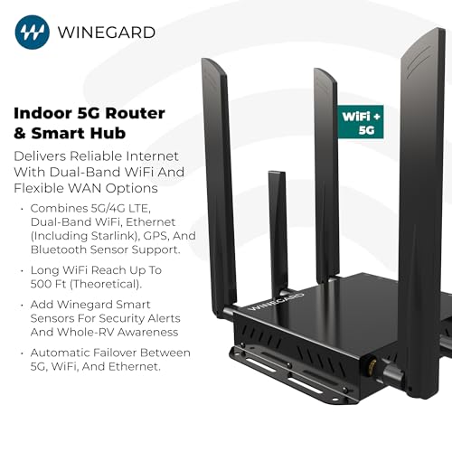Image of Winegard Basestation 5G BS‑5G01 Indoor 5G Router Smart Hub - High‑Speed Dual Band WiFi Ethernet Starlink Compatible - Multi‑Carrier RV Connectivity - GPS Sensor Control