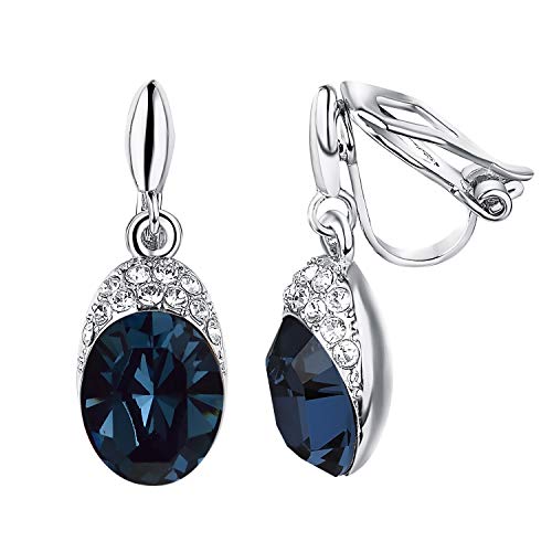 Yoursfs Clip on Earrings For Women wedding Birdal 18K White Gold Plated Non Pierced Ears (Blue Clip Earrings)