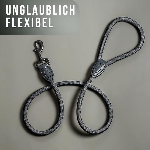 ne&no Tauleine 1.2m (leicht dehnbar) für mittelgroße bis ganz große Hunde I Trainingsleine I Hundeleine robust I Führleine rund, geflochten I Seil Leine Hund I Cityleine I Dog Leash ANTHRAZIT, 120 cm