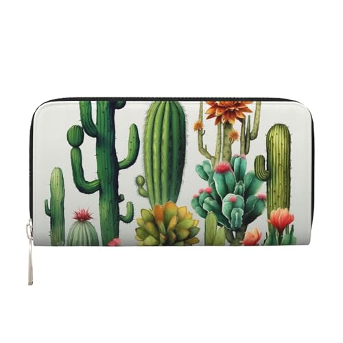 Cactus Leather Wallet For Women Girl, Zip Around Credit Card Holder Long Pu Wallet Clutch Purse Waterproof Travel Handbag