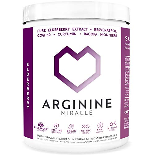 ARGININE MIRACLE, Pure L-Arginine, L-Citrulline, CoQ10 Supplement for Boosting Nitric Oxide, Supporting Cardio Heart Health, Blood Pressure, 7000 mg Per Serving, 60 Servings (Elderberry)