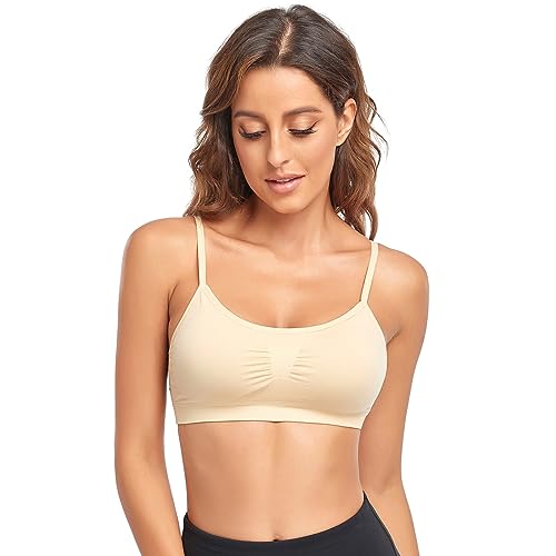 Image of Litthing Bralettes Padded for Women Cami Strap Bra Seamless Sportsbra Wireless Comfort Yoga Lightly T-Shirt Tank Tops