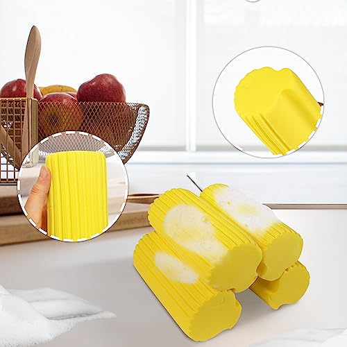Image of 4 Pack Damp Clean Duster Sponge, Reusable Dusters for Cleaning Blinds, Vents, Railings, Kitchen Table, Window Track Grooves and Faucets (Yellow)