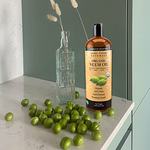 Mary Tylor Naturals Organic Neem Oil (16 Oz), Usda Certified, Cold Pressed, Unrefined, Premium Quality, 100% Pure Great For Skincare And Hair Care #TOP4